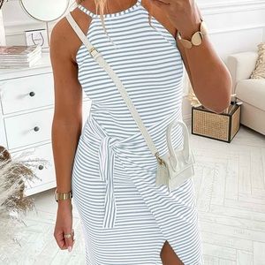 NWOT Women's Casual Wrap Midi Halter Neck Dress